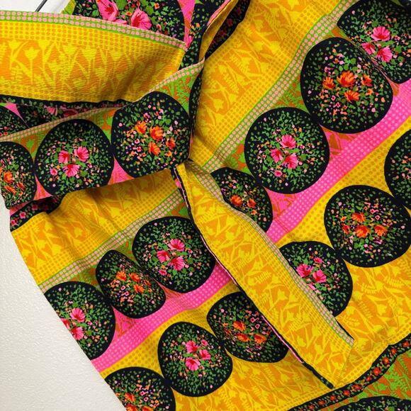 Vtg 60s Barkcloth Skirt Womens Multi Floral Slit Mr B Of California 37" Waist - Picture 3 of 10